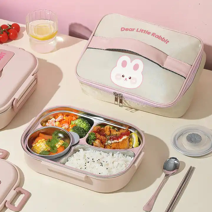 Buy WildBite Stainless Steel Lunch Box with Insulated Lunch Bag Pink Rabbit at Myneemoe Online In India