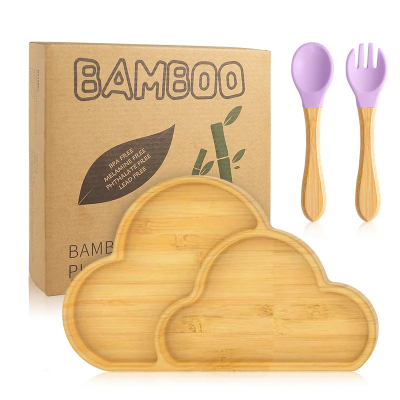 Buy Cloudball Bamboo Suction Plate & Cutlery Set – Safe, Sustainable Baby Essentials Lavender at Myneemoe Online In India