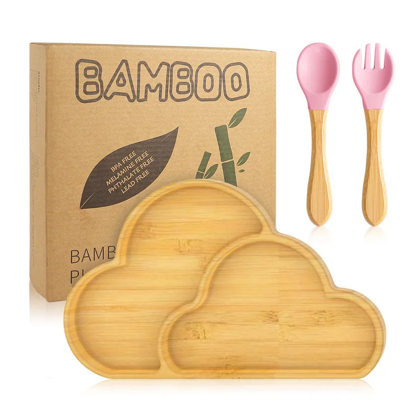 Buy Cloudball Bamboo Suction Plate & Cutlery Set – Safe, Sustainable Baby Essentials Pink at Myneemoe Online In India