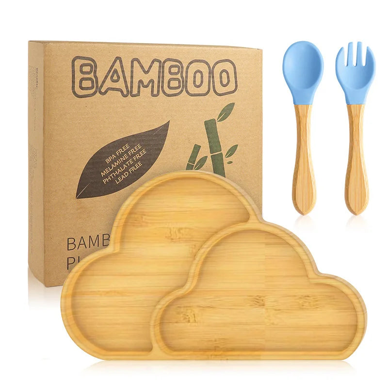 Buy Cloudball Bamboo Suction Plate & Cutlery Set – Safe, Sustainable Baby Essentials Blue at Myneemoe Online In India