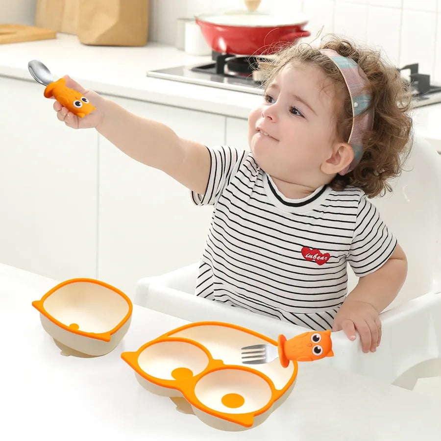 Buy Cartoon Owl Feeding Set – Fun & Safe Silicone Suction for Self-Feeding at Myneemoe Online In India