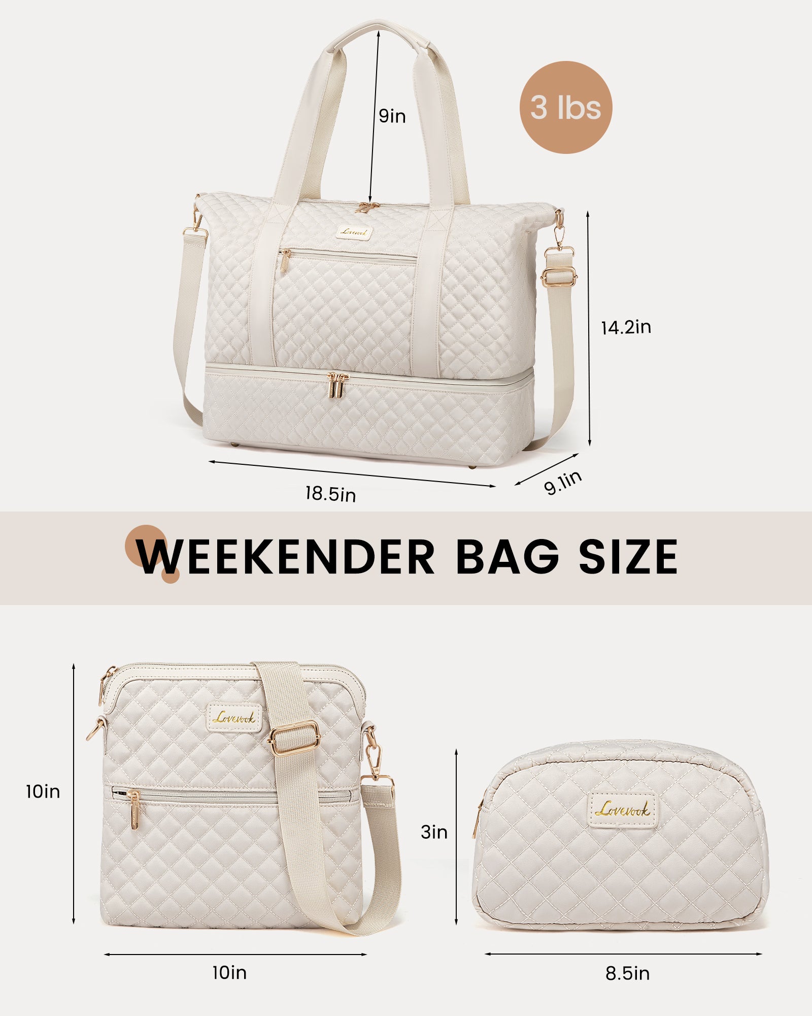 Buy MyneeMoe Lovevook Multipurpose 3-Piece Beige Travel Set for Weekend & Overnight Trips - Travel & Tote Bags at MyneeMoe Online In India