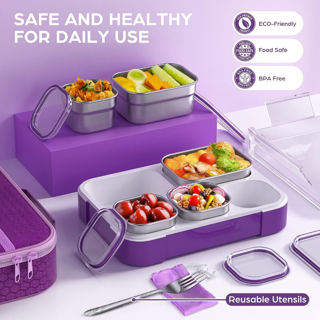 Buy Meal Station 5 Compartment Stainless Steel Bento Lunch Box with Bag at Myneemoe Online In India