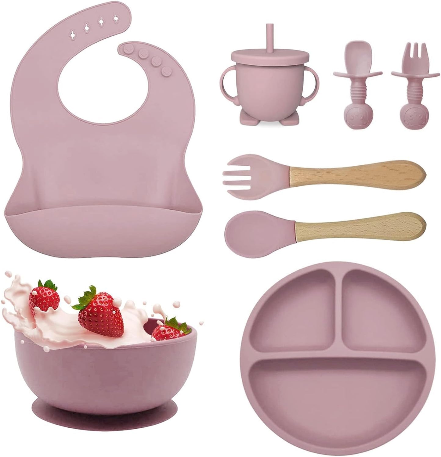 Buy Circular Silicone Suction Feeding Set – BPA-Free & Easy Clean for Weaning Dark Pink at Myneemoe Online In India