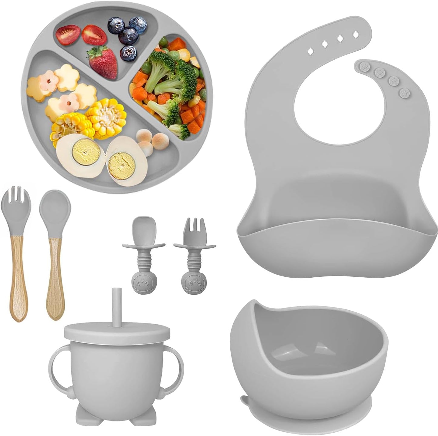 Buy Circular Silicone Suction Feeding Set – BPA-Free & Easy Clean for Weaning Smoke Gray at Myneemoe Online In India