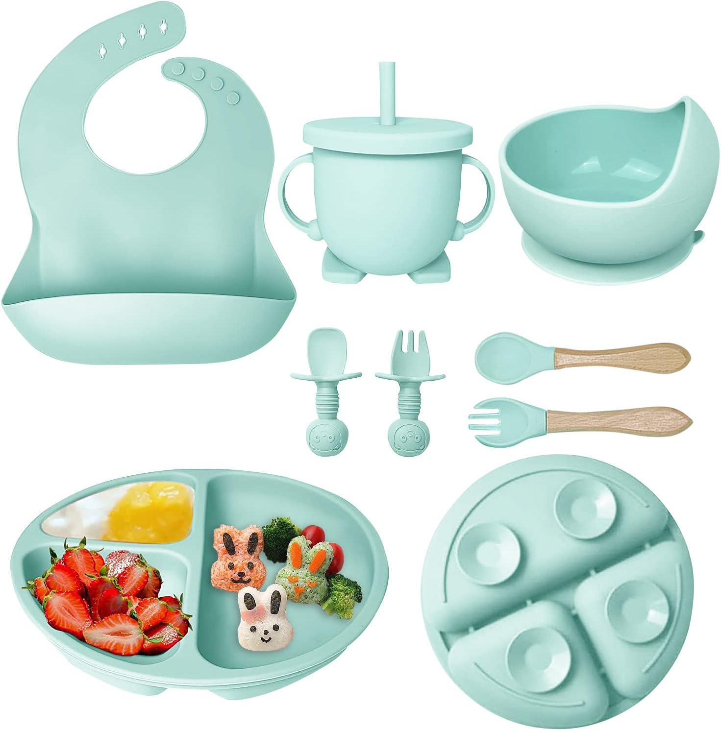 Buy Circular Silicone Suction Feeding Set – BPA-Free & Easy Clean for Weaning Mint Green at Myneemoe Online In India