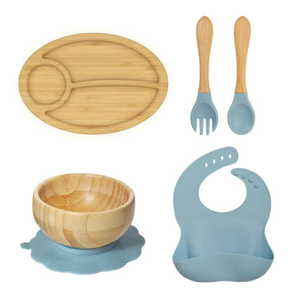 Buy Oval Silicone Feeding Set – Suction Plates & BPA-Free Utensils for Baby Weaning Blue at Myneemoe Online In India