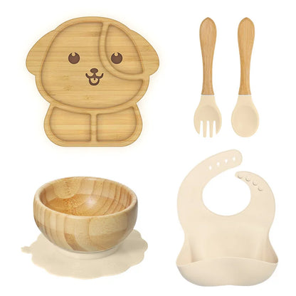 Buy Woofie Silicone Feeding Set – Secure Suction Plates & BPA-Free Baby Utensils Beige at Myneemoe Online In India