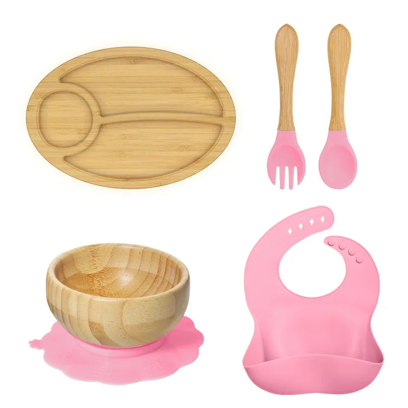 Buy Oval Silicone Feeding Set – Suction Plates & BPA-Free Utensils for Baby Weaning Pink at Myneemoe Online In India