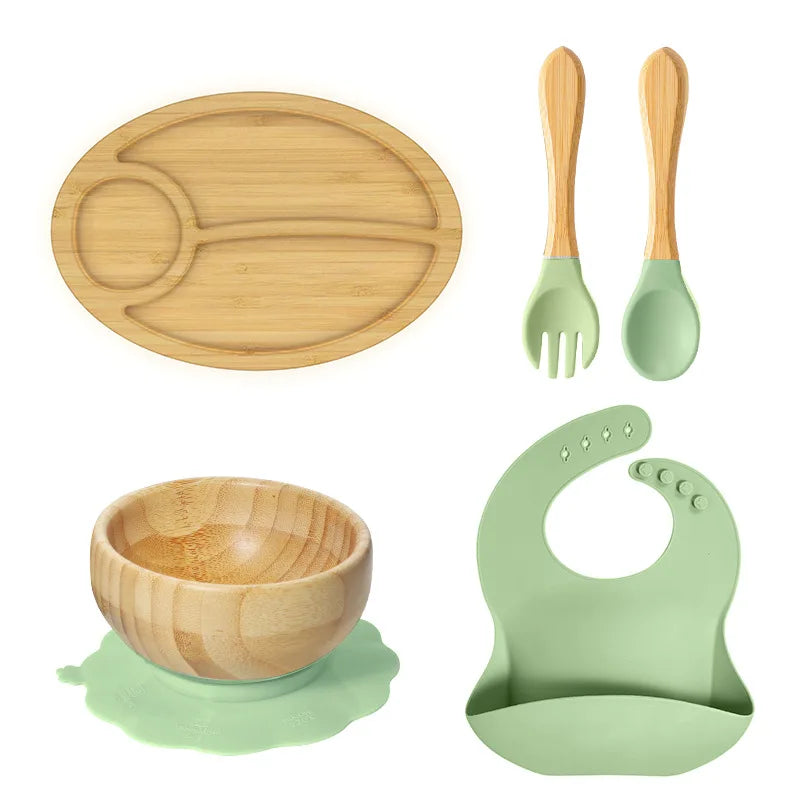 Buy MyneeMoe Oval Silicone Feeding Set – Suction Plates & BPA-Free Utensils for Baby Weaning Green - Baby Feeding Set at MyneeMoe Online In India