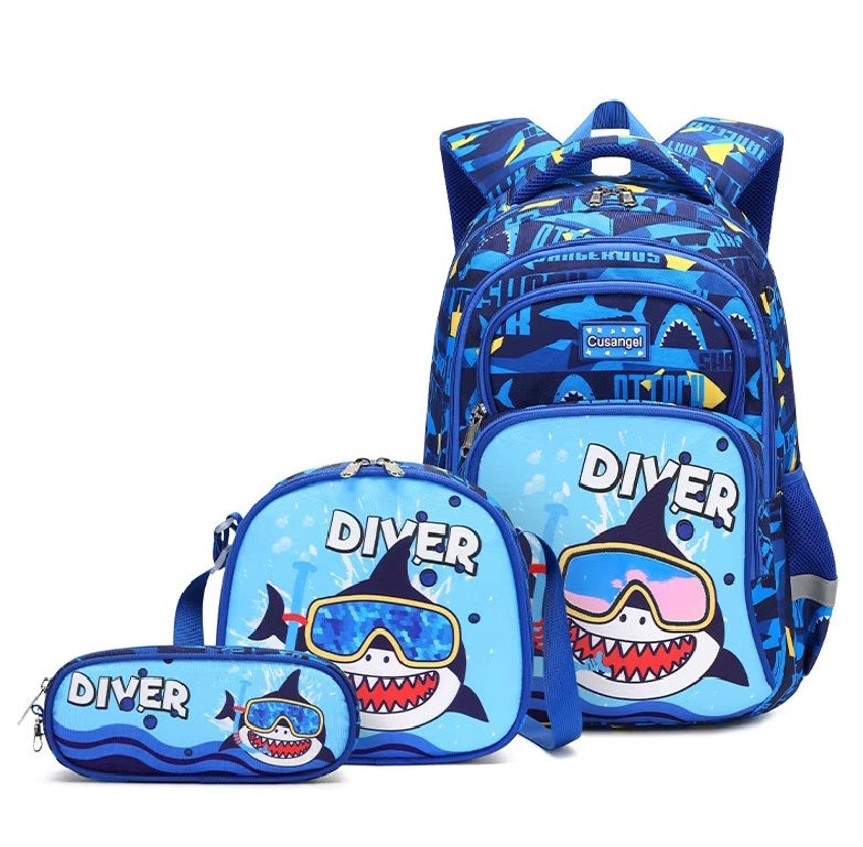 Buy MyneeMoe Explorer’s Delight Waterproof School Bag Combo - Backpack, Lunch Bag & Pencil Case Shark-Blue - School Bag at MyneeMoe Online In India