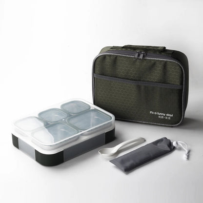 Buy Meal Station 5 Compartment Stainless Steel Bento Lunch Box with Bag Green at Myneemoe Online In India