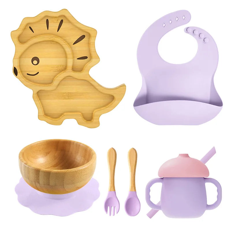 Buy MyneeMoe Leo Baby Feeding Set – Sustainable & Fun Essentials for Mess-Free Mealtimes Lavender - at MyneeMoe Online In India