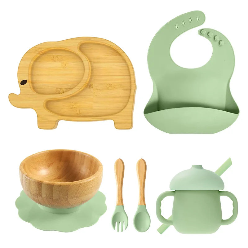 Buy MyneeMoe Ellie Baby Dining Set – Bamboo Suction Feeding Essentials for Toddlers Green - Baby Feeding Set at MyneeMoe Online In India