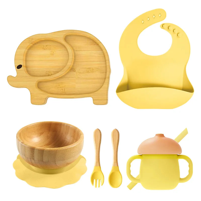 Buy MyneeMoe Ellie Baby Dining Set – Bamboo Suction Feeding Essentials for Toddlers Yellow - Baby Feeding Set at MyneeMoe Online In India