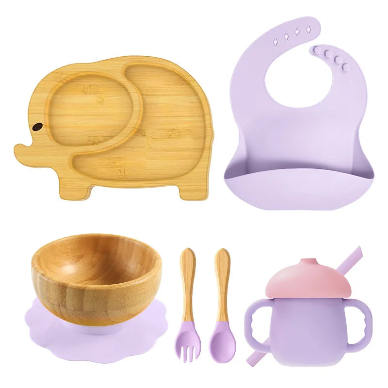 Buy MyneeMoe Ellie Baby Dining Set – Bamboo Suction Feeding Essentials for Toddlers Lavender - Baby Feeding Set at MyneeMoe Online In India