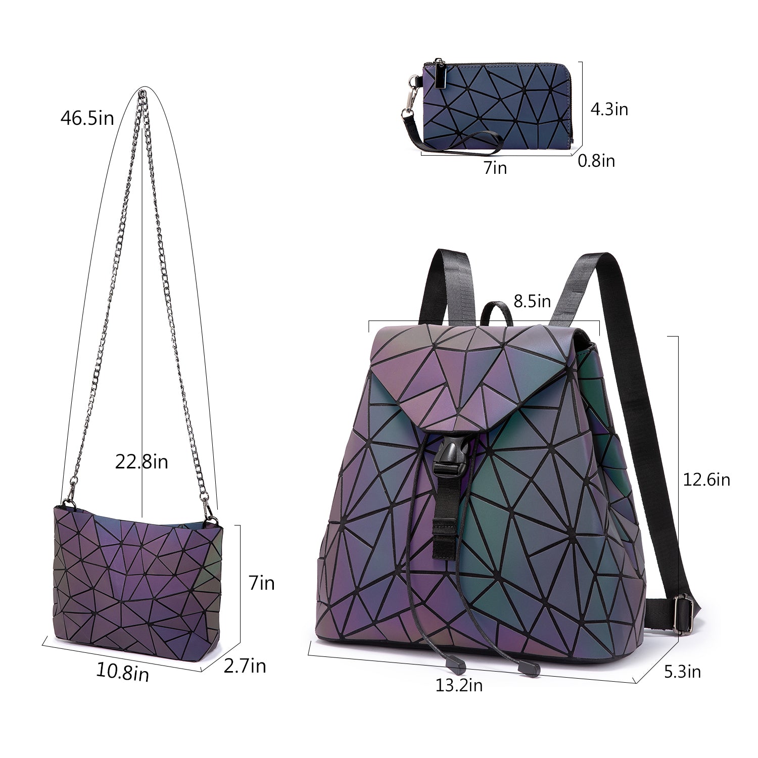Buy MyneeMoe Lovevook Women's 3-Piece Handbag Set - Chic Geometric Design with Backpack and Wallet - Travel & Tote Bags at MyneeMoe Online In India