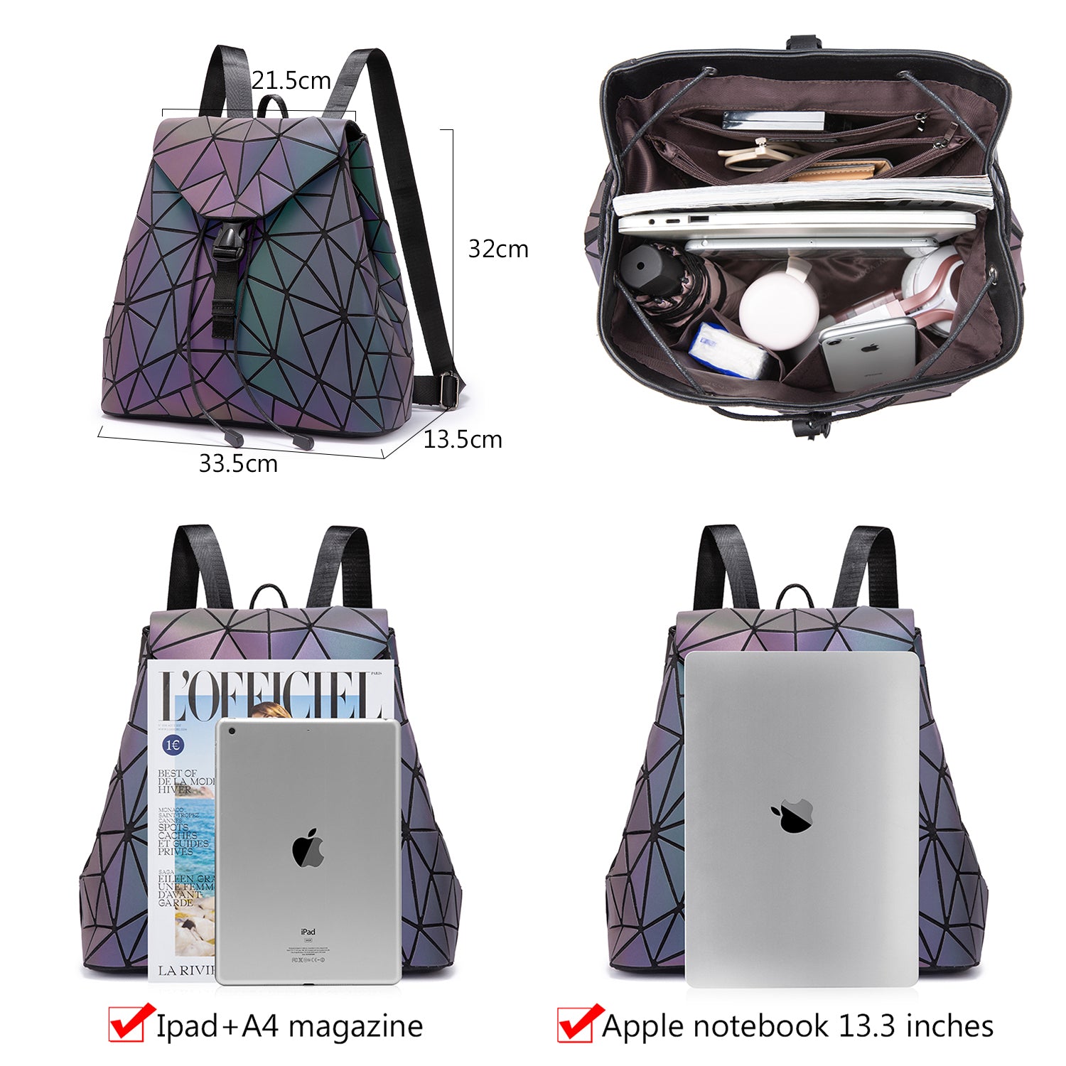 Lovevook Women's 3-Piece Handbag Set Chic Geometric Design with Backpack and Wallet