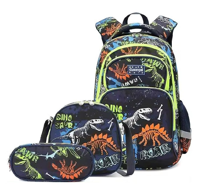 Buy MyneeMoe Explorer’s Delight Waterproof School Bag Combo - Backpack, Lunch Bag & Pencil Case Dinosour-Neon - School Bag at MyneeMoe Online In India