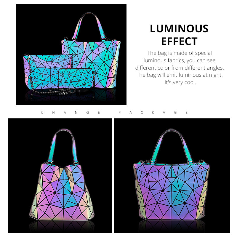 Buy Lovevook Women's Luminous Geometric Handbag Set - 3-Piece Tote, Crossbody & Wallet at MyneeMoe Online In India