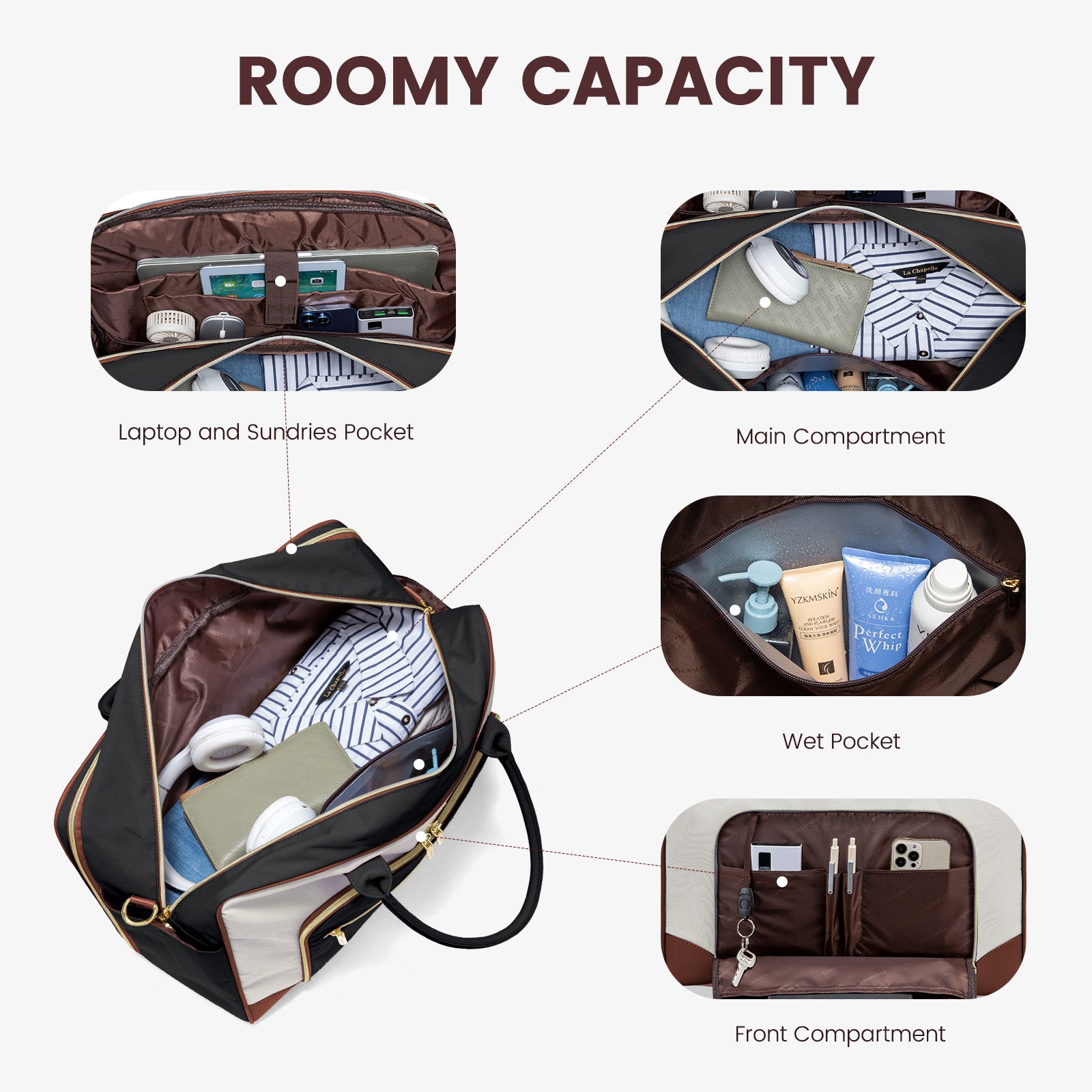 Buy MyneeMoe Lovevook 4-Piece Travel Set Beige & Black: Duffel, Shoe Bag, Toiletry Case & Packing Cube - Travel & Tote Bags at MyneeMoe Online In India