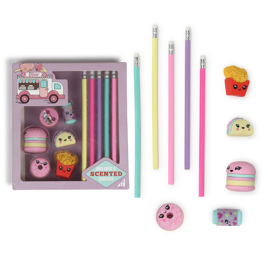 Buy Cute Little Burger Station Pencils & Eraser Set (Pack Of 1) at MyneeMoe Online In India