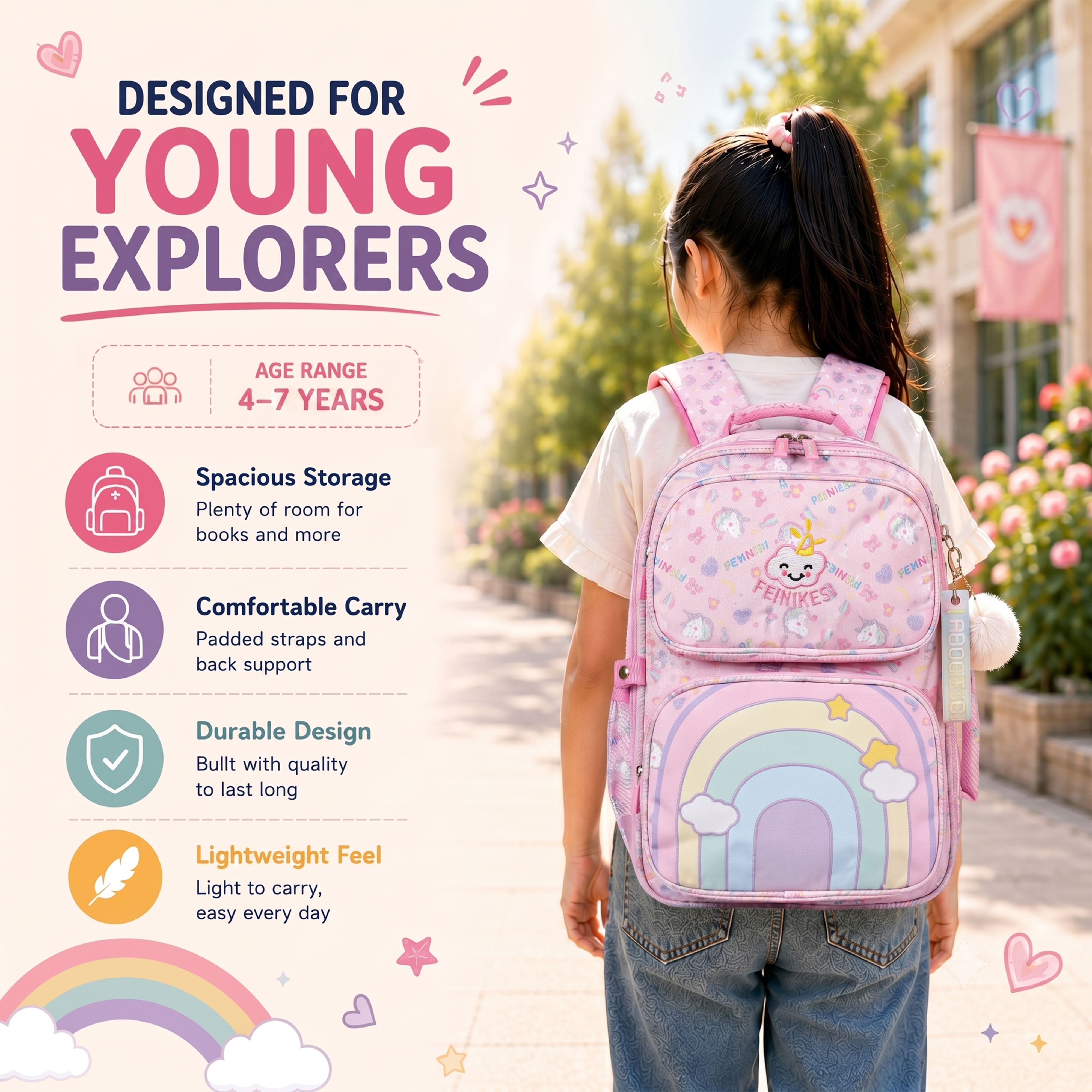 Buy MyneeMoe Rainbow Blossom School Backpack - Stylish, Durable & Waterproof Backpack - School Bag at MyneeMoe Online In India