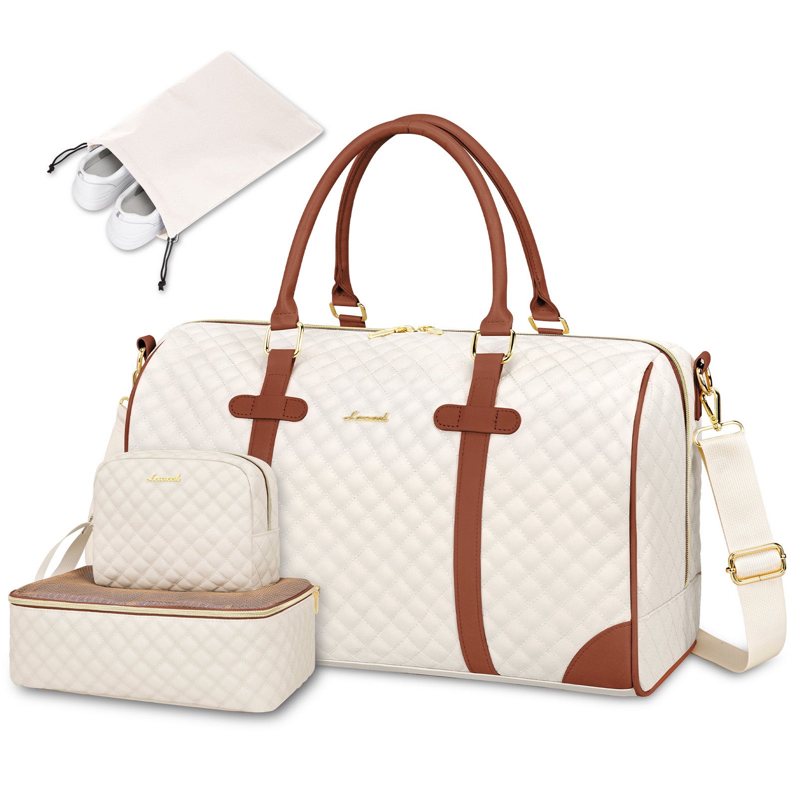 Buy MyneeMoe Lovevook All-in-One 3-Piece Beige & Brown Travel Set for Weekend Escapes Beige & Brown - Travel & Tote Bags at MyneeMoe Online In India