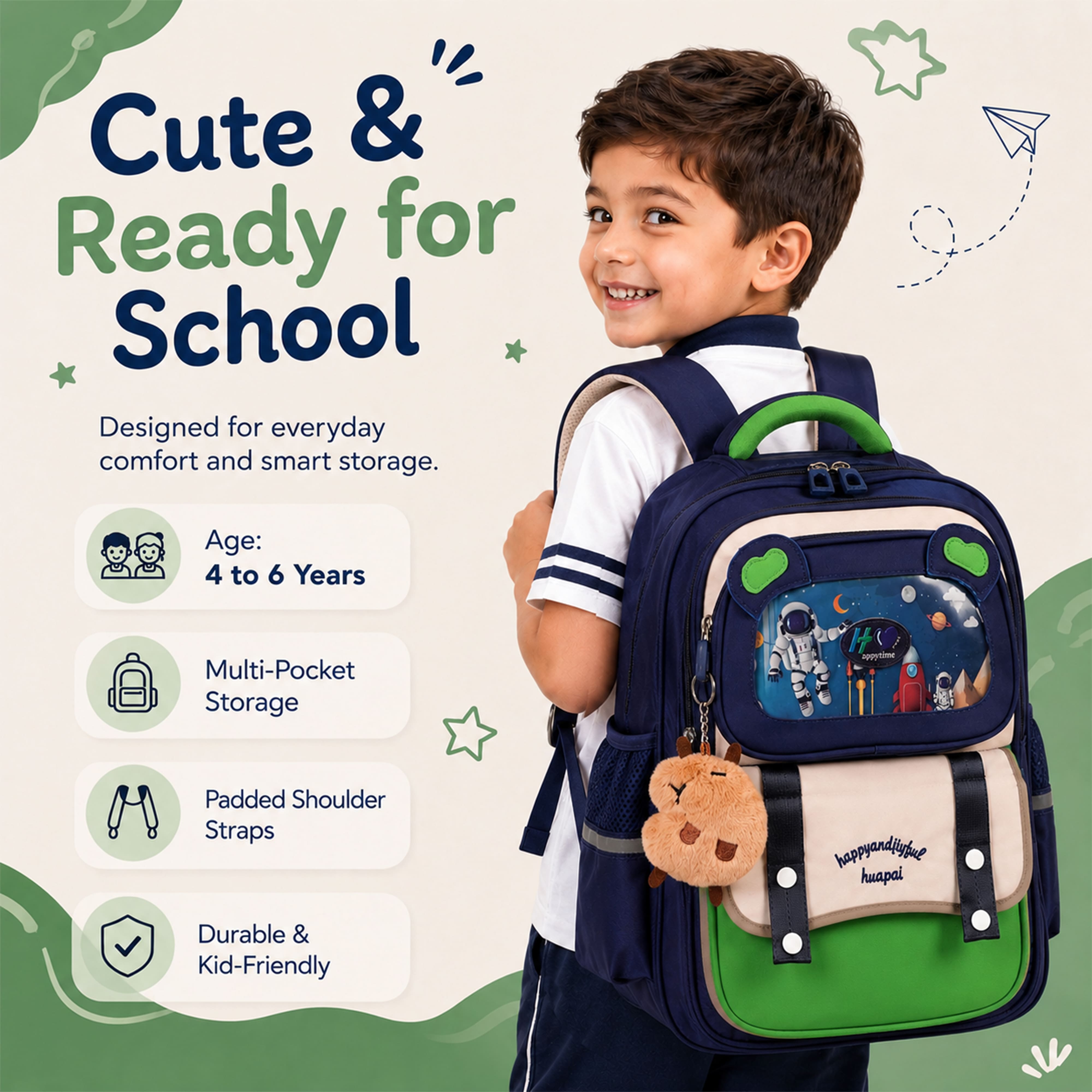 Buy MyneeMoe Explorer Kids School Backpack – Water-Resistant & Spacious School Bag (Blue & Green) - School Bag at MyneeMoe Online In India