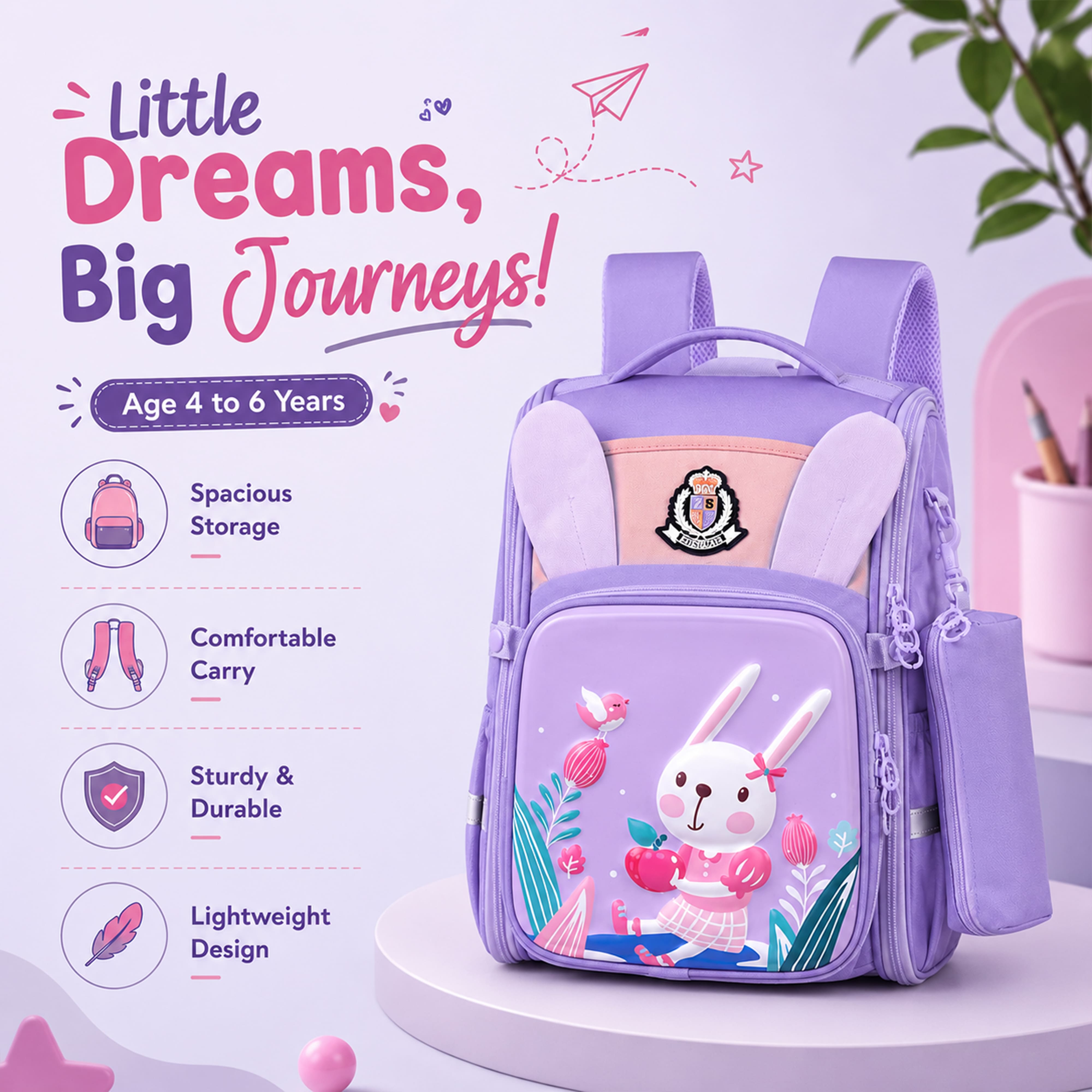 Young Minds Kids Backpack – Durable, Stylish & Spacious School Bag (Purple)