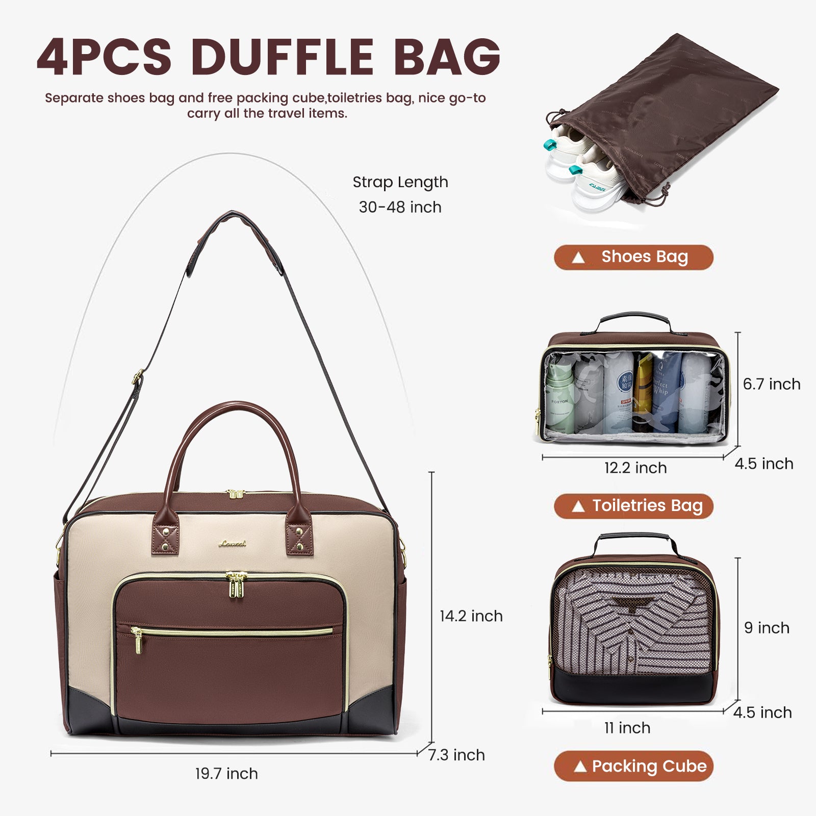 Buy MyneeMoe Lovevook 4-Piece Travel Set Apricot & Brown: Duffel, Shoe Bag, Toiletry Case & Packing Cube - Travel & Tote Bags at MyneeMoe Online In India