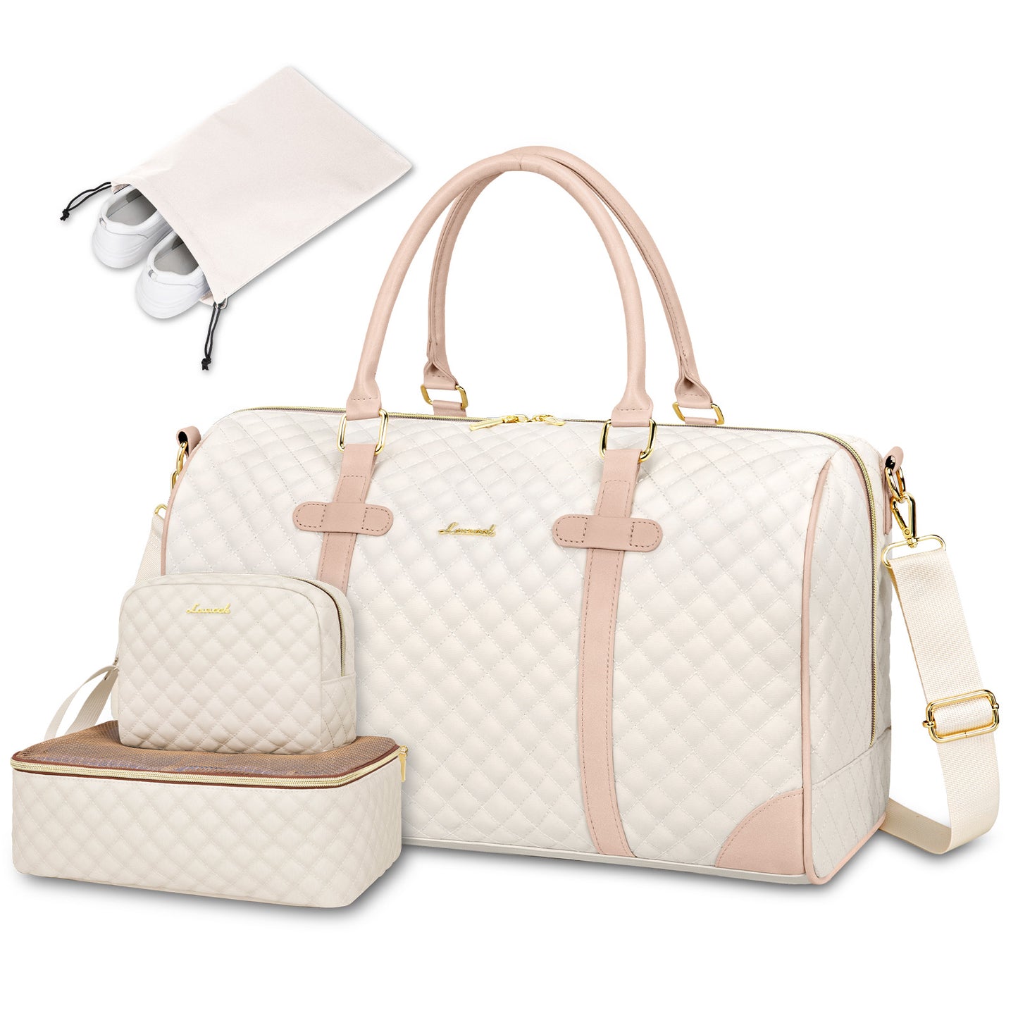 Buy Lovevook All-in-One 3-Piece Travel Set for Weekend Escapes Beige & Pink at MyneeMoe Online In India