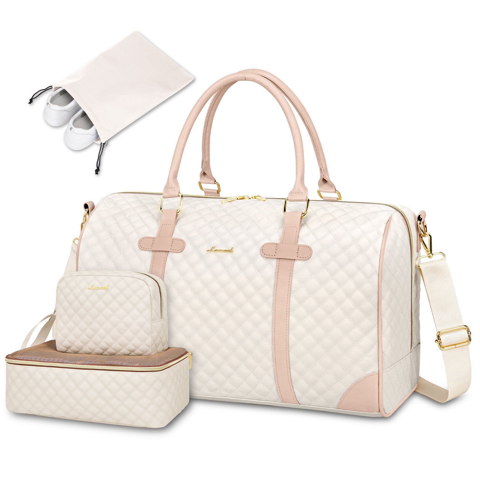 Buy MyneeMoe Lovevook All-in-One 3-Piece Beige & Pink Travel Set for Weekend Escapes Beige & Pink - Travel & Tote Bags at MyneeMoe Online In India