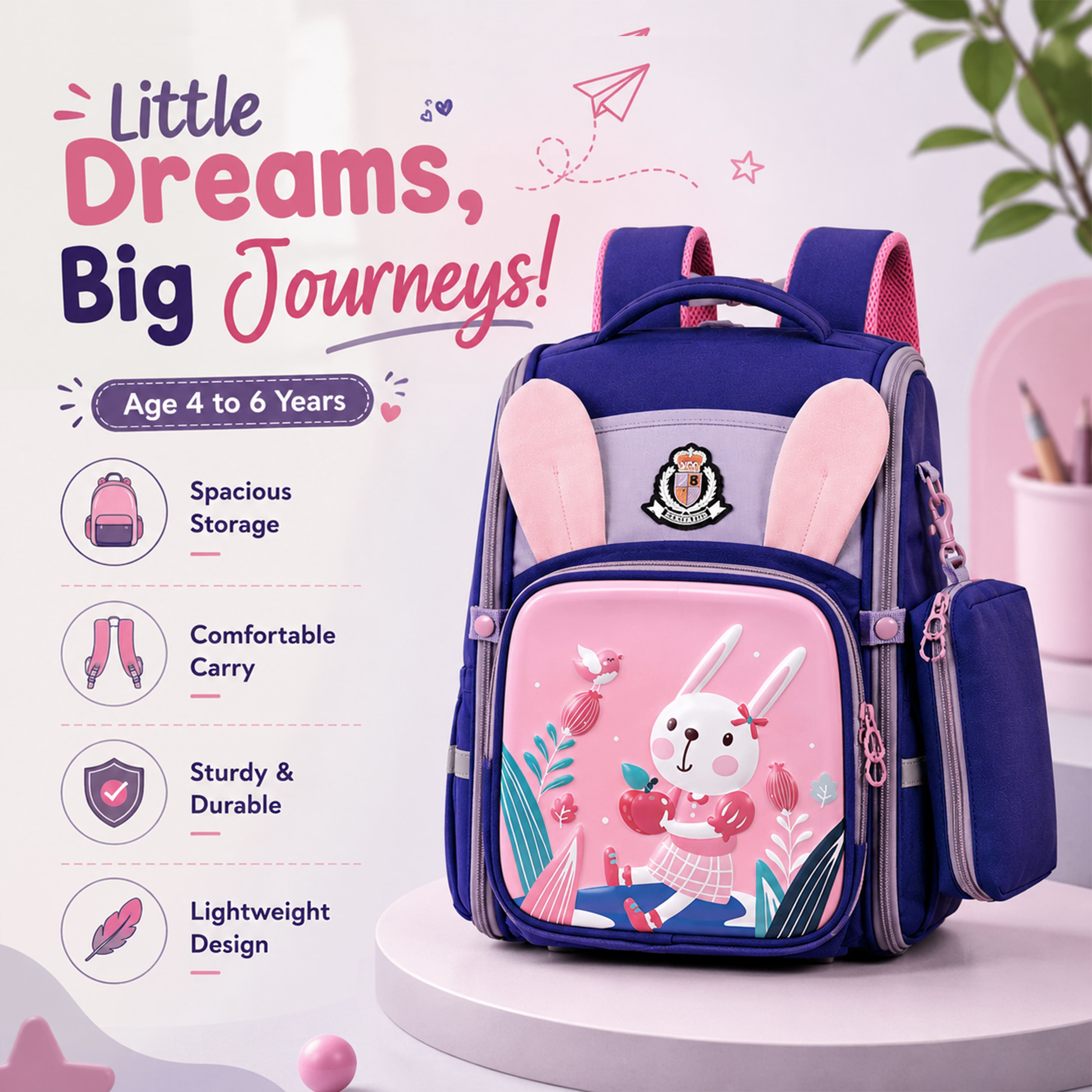 Young Minds Kids Backpack – Durable, Stylish & Spacious School Bag (Dark Purple)