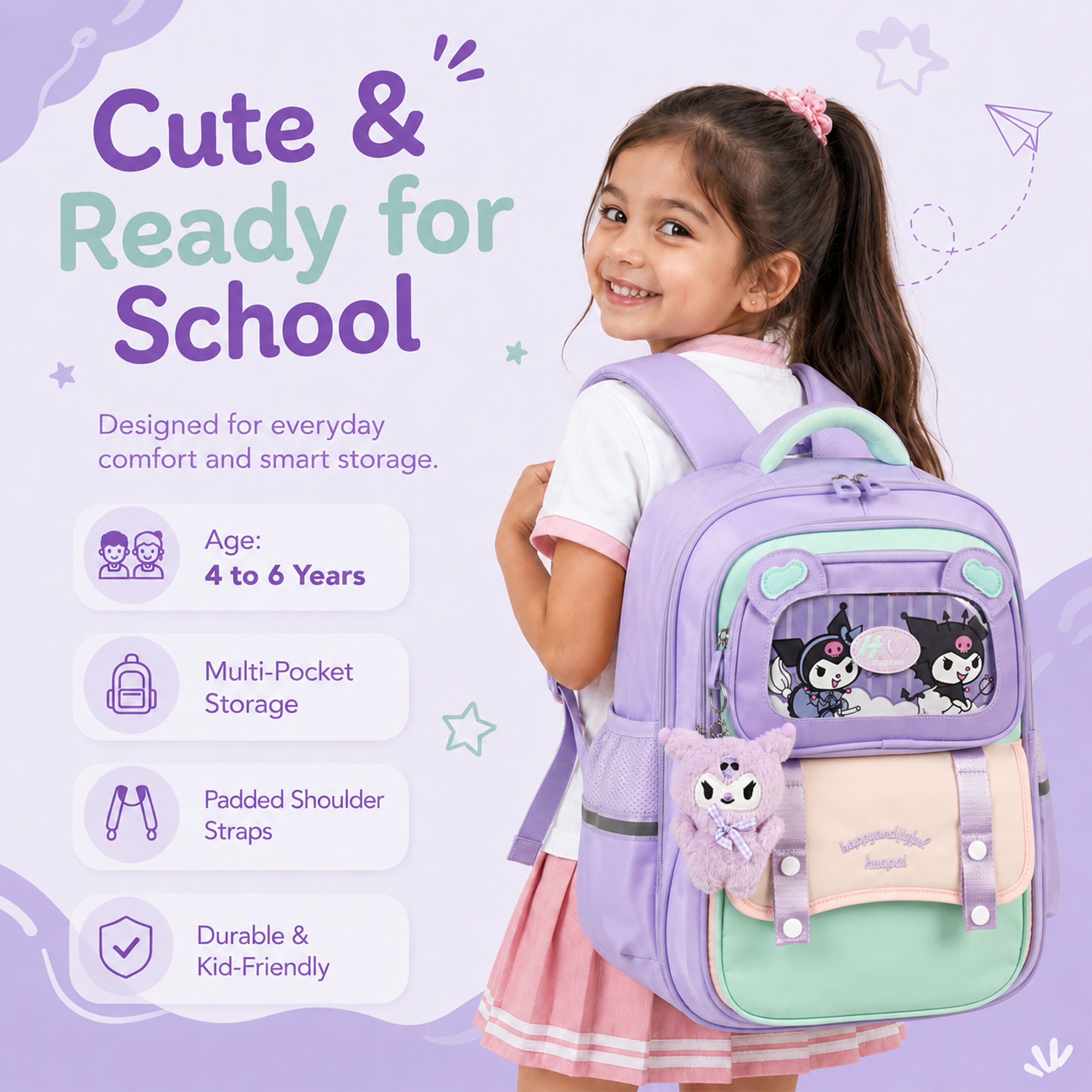 Explorer Kids School Backpack – Water-Resistant & Spacious School Bag (Purple)