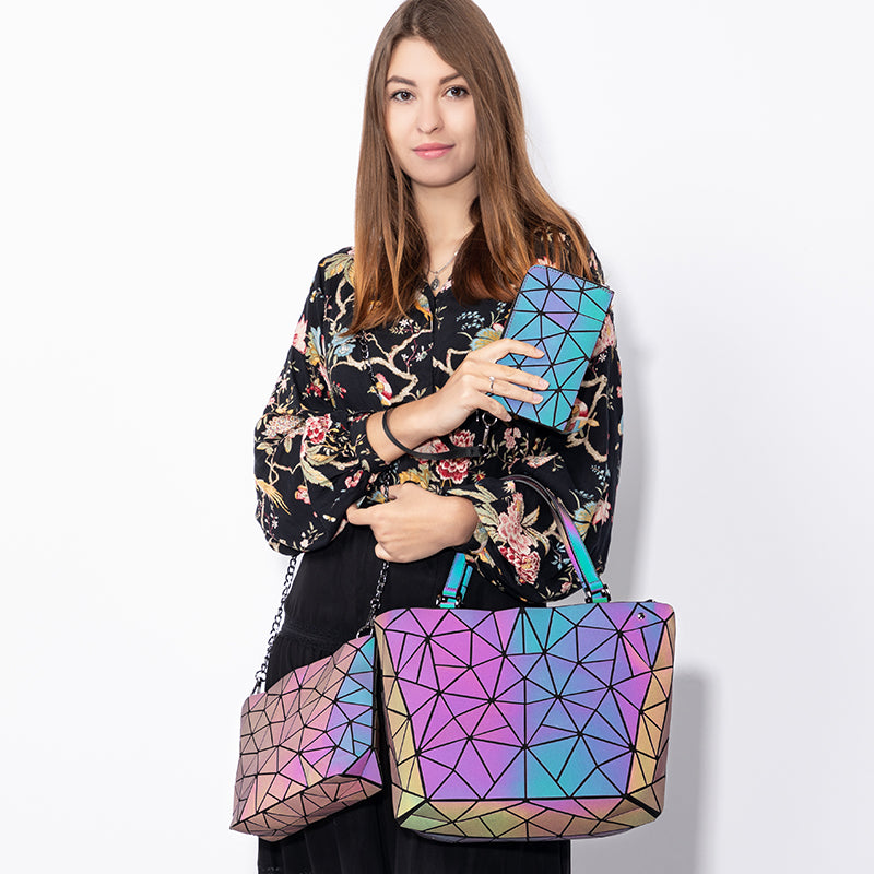 Buy Lovevook Women's Luminous Geometric Handbag Set - 3-Piece Tote, Crossbody & Wallet at MyneeMoe Online In India