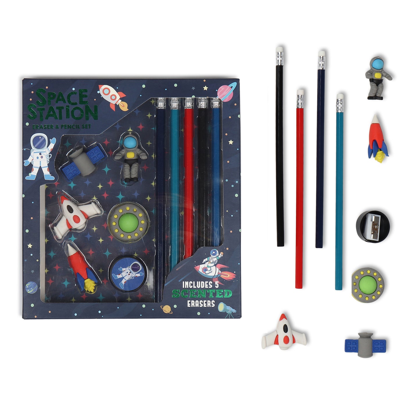 Buy Cute Little Space Station Pencils & Eraser Set (Pack Of 1) at MyneeMoe Online In India