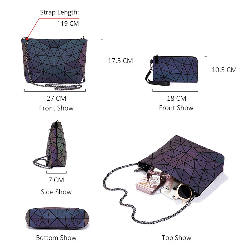 Buy MyneeMoe Lovevook Women's Luminous Geometric Handbag Set - 3-Piece Tote, Crossbody & Wallet - Travel & Tote Bags at MyneeMoe Online In India