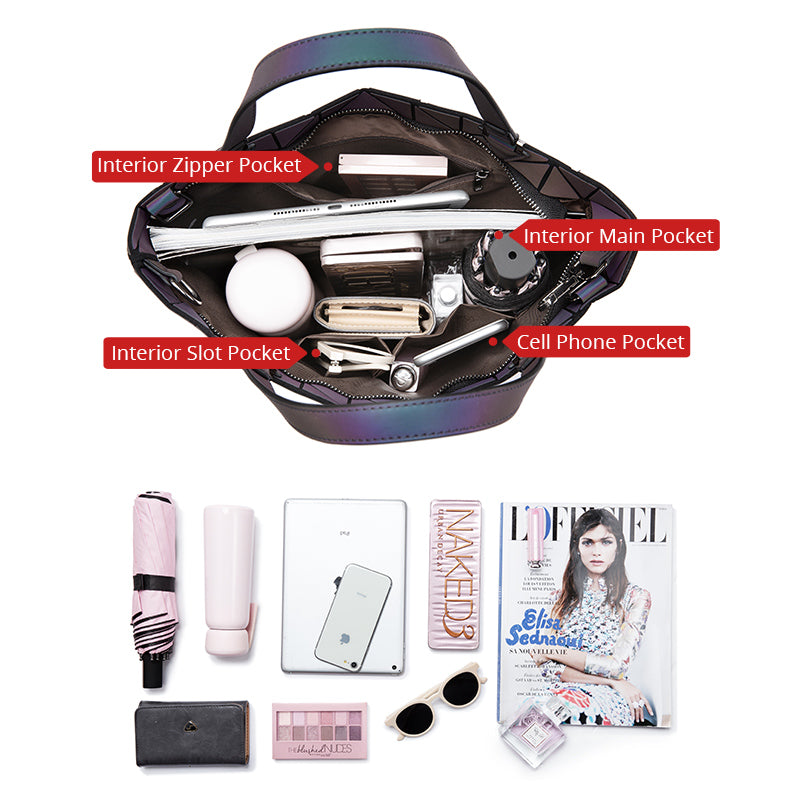 Buy MyneeMoe Lovevook Women's Luminous Geometric Handbag Set - 3-Piece Tote, Crossbody & Wallet - Travel & Tote Bags at MyneeMoe Online In India