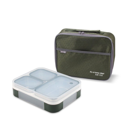 Buy Meal Station 3 Compartment Stainless Steel Bento Lunch Box with Bag Green at Myneemoe Online In India