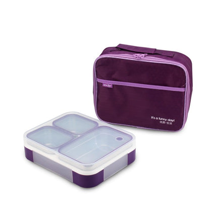 Buy Meal Station 3 Compartment Stainless Steel Bento Lunch Box with Bag Purple at Myneemoe Online In India