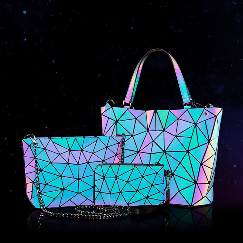 Buy Lovevook Women's Luminous Geometric Handbag Set - 3-Piece Tote, Crossbody & Wallet at MyneeMoe Online In India