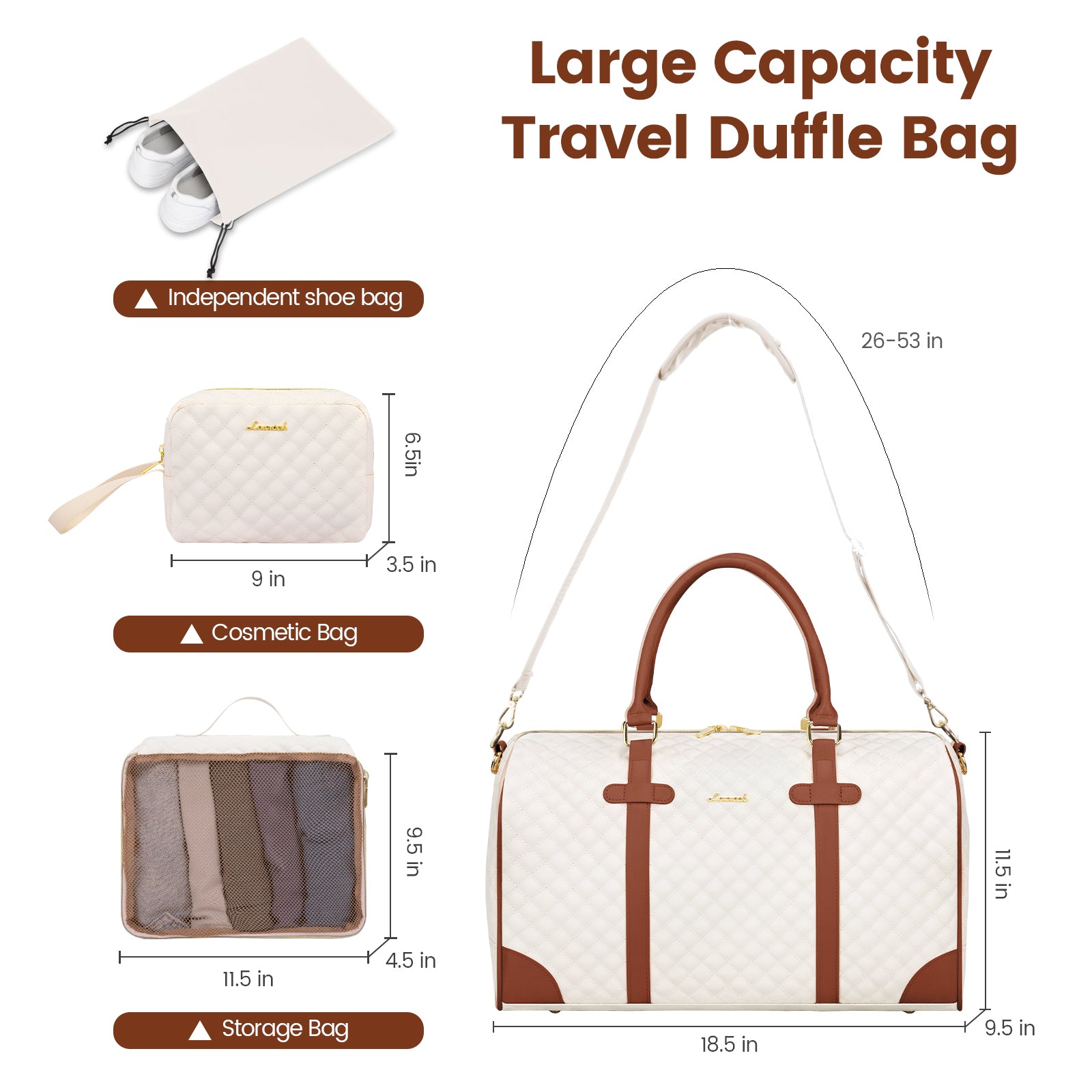 Buy MyneeMoe Lovevook All-in-One 3-Piece Beige & Brown Travel Set for Weekend Escapes - Travel & Tote Bags at MyneeMoe Online In India