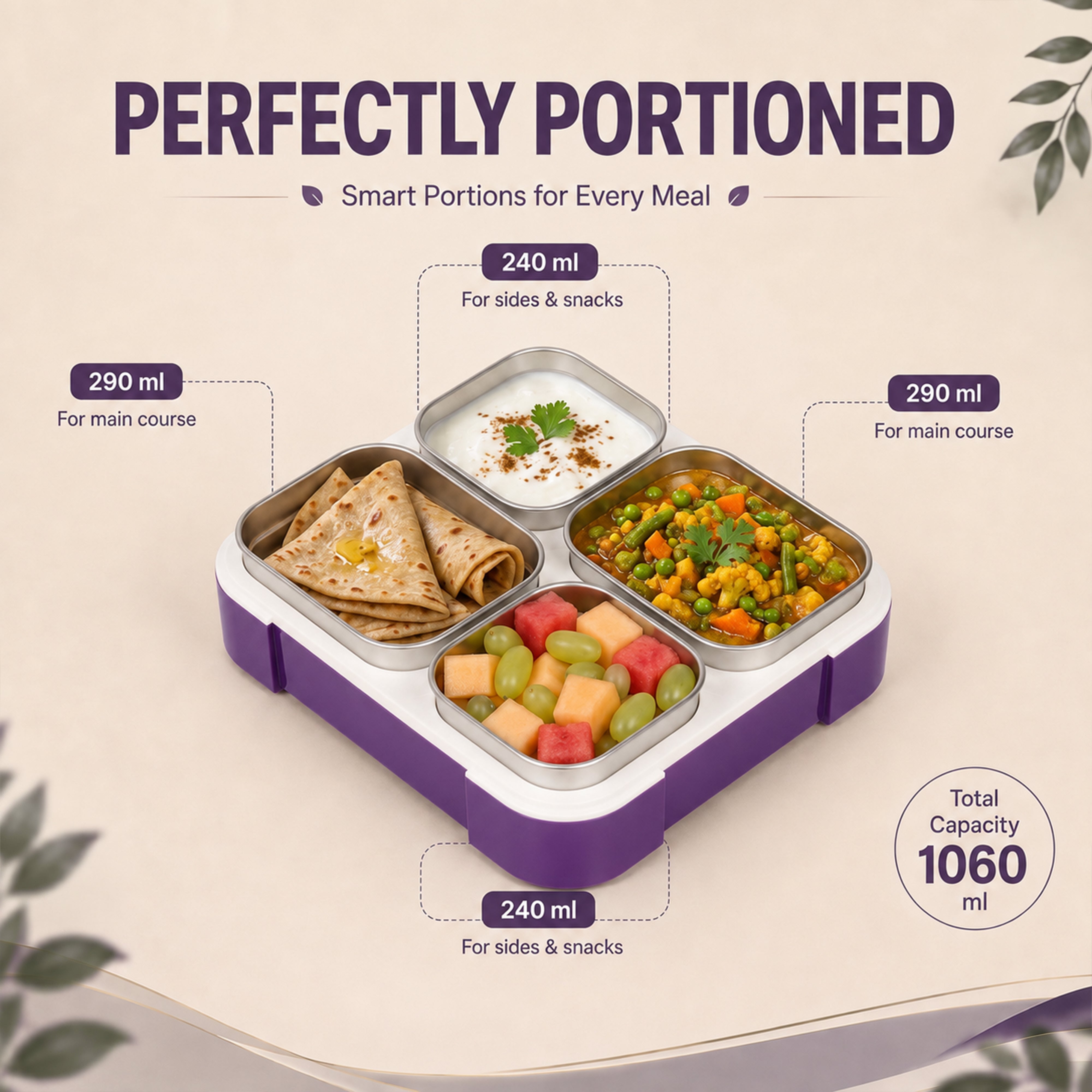 Buy MyneeMoe Meal Station 4 Compartment Stainless Steel Bento Lunch Box with Bag - Bento Lunch Box at MyneeMoe Online In India