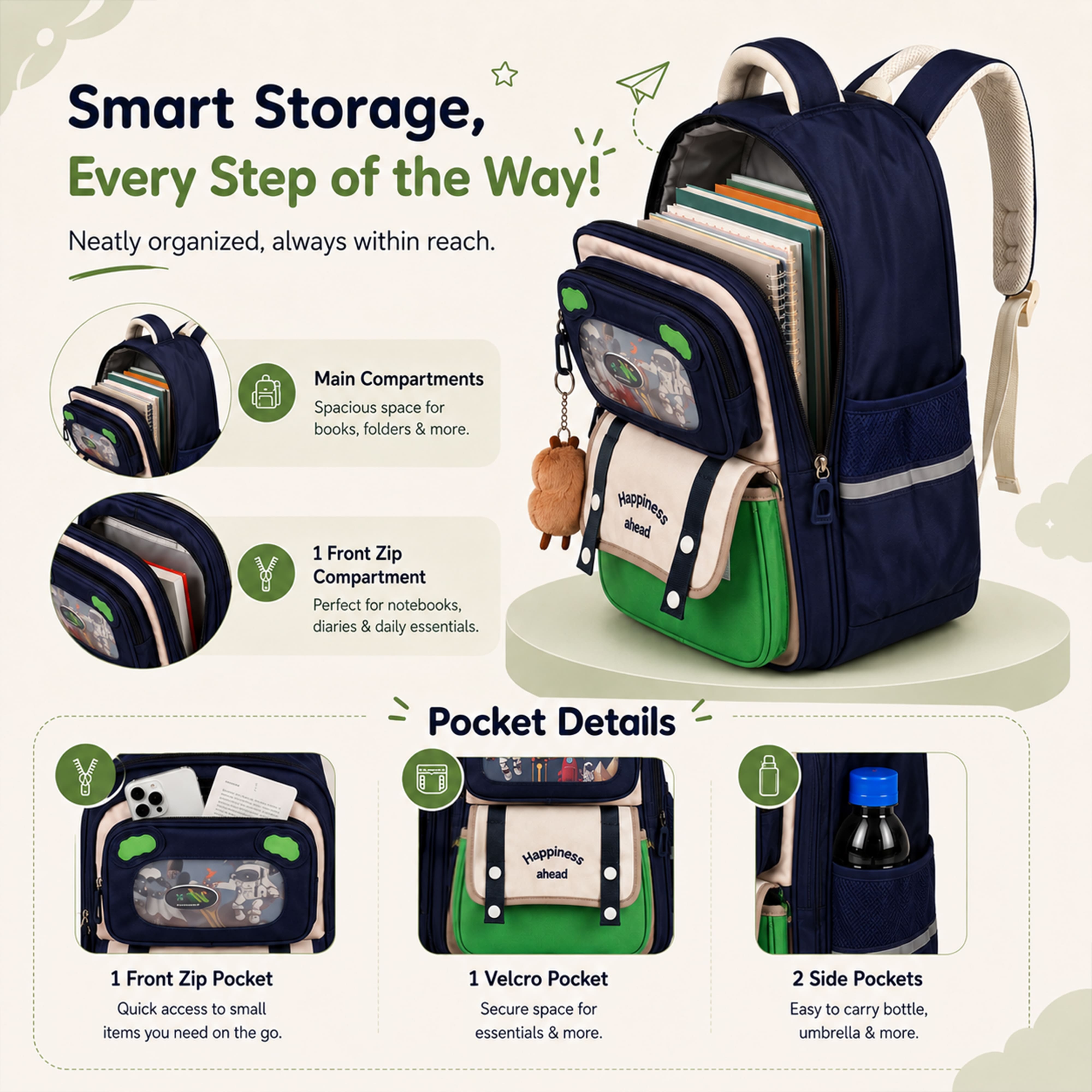 Buy MyneeMoe Explorer Kids School Backpack – Water-Resistant & Spacious School Bag (Blue & Green) - School Bag at MyneeMoe Online In India