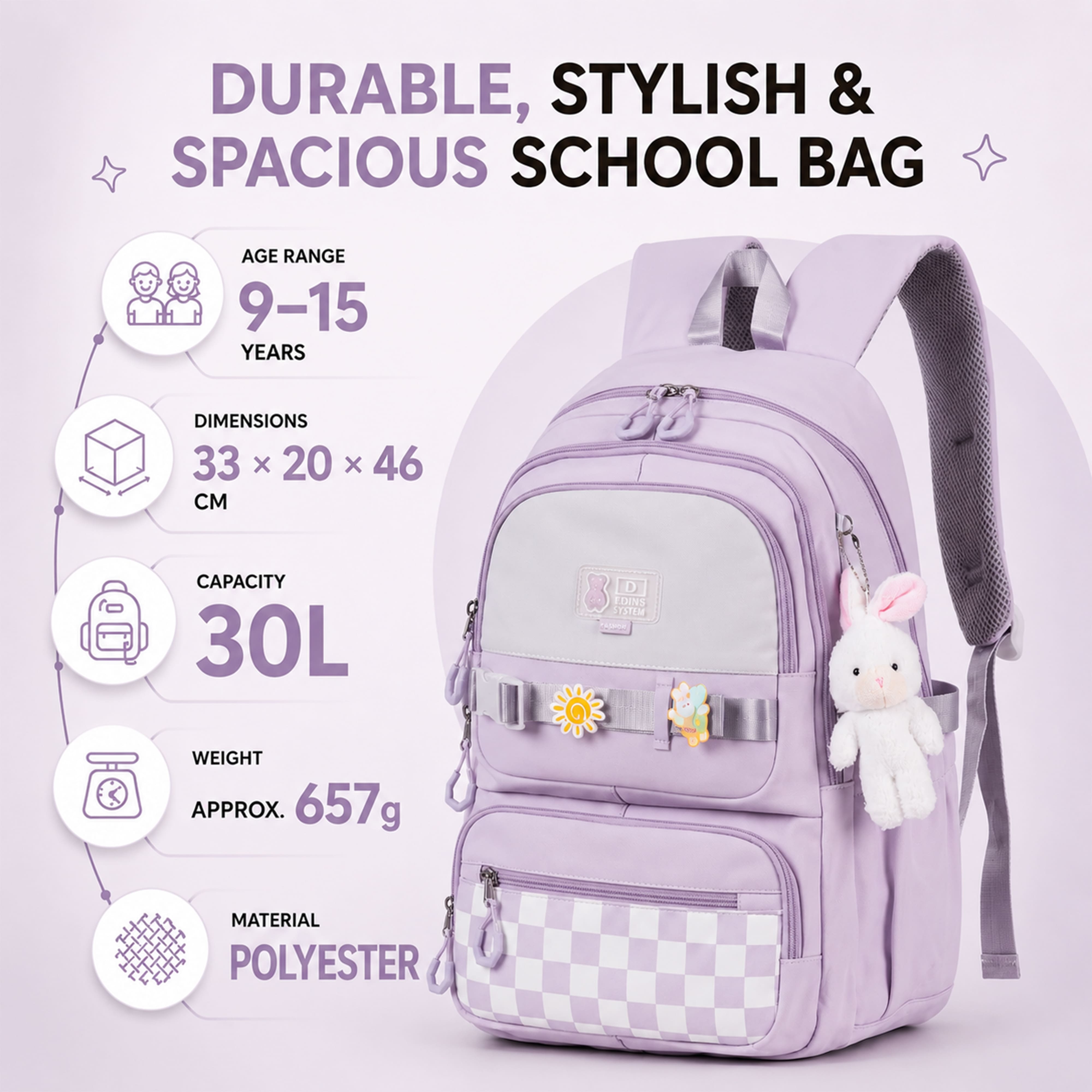 Buy MyneeMoe Sweet Pastel Girls Backpack – Durable, Stylish & Spacious School Bag (Purple) - School Bag at MyneeMoe Online In India