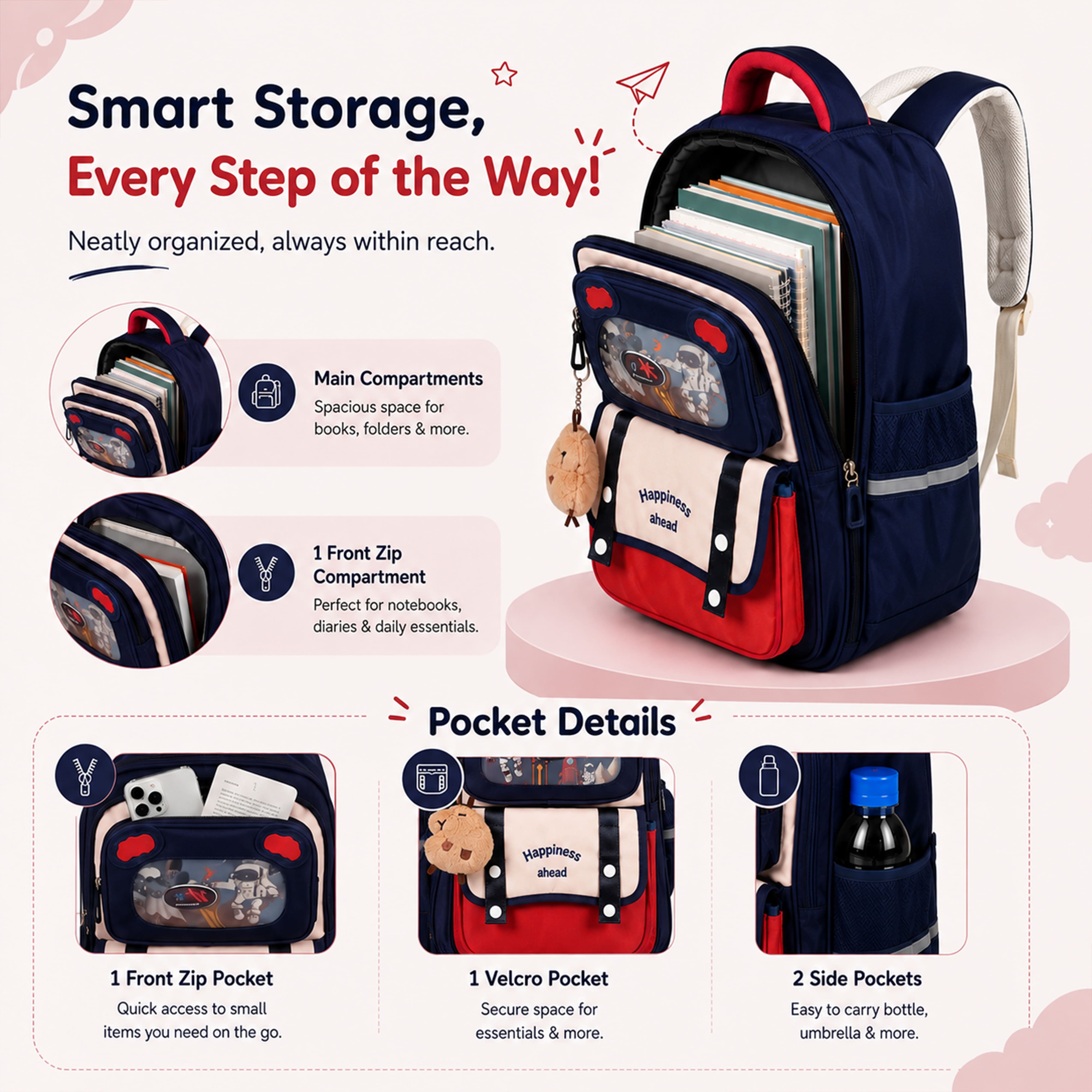 Buy MyneeMoe Explorer Kids School Backpack – Water-Resistant & Spacious School Bag (Blue & Red) - School Bag at MyneeMoe Online In India