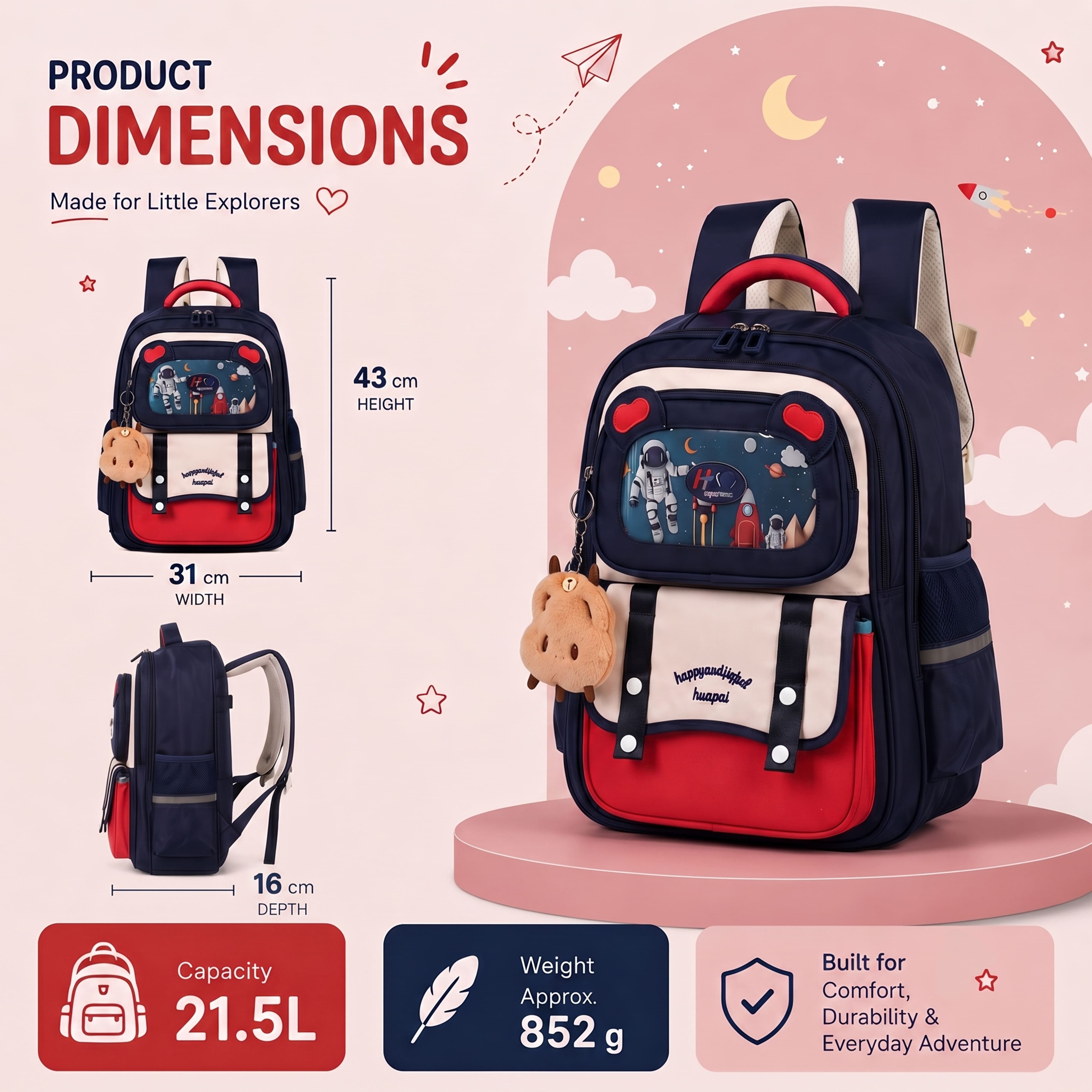 Buy MyneeMoe Explorer Kids School Backpack – Water-Resistant & Spacious School Bag (Blue & Red) - School Bag at MyneeMoe Online In India