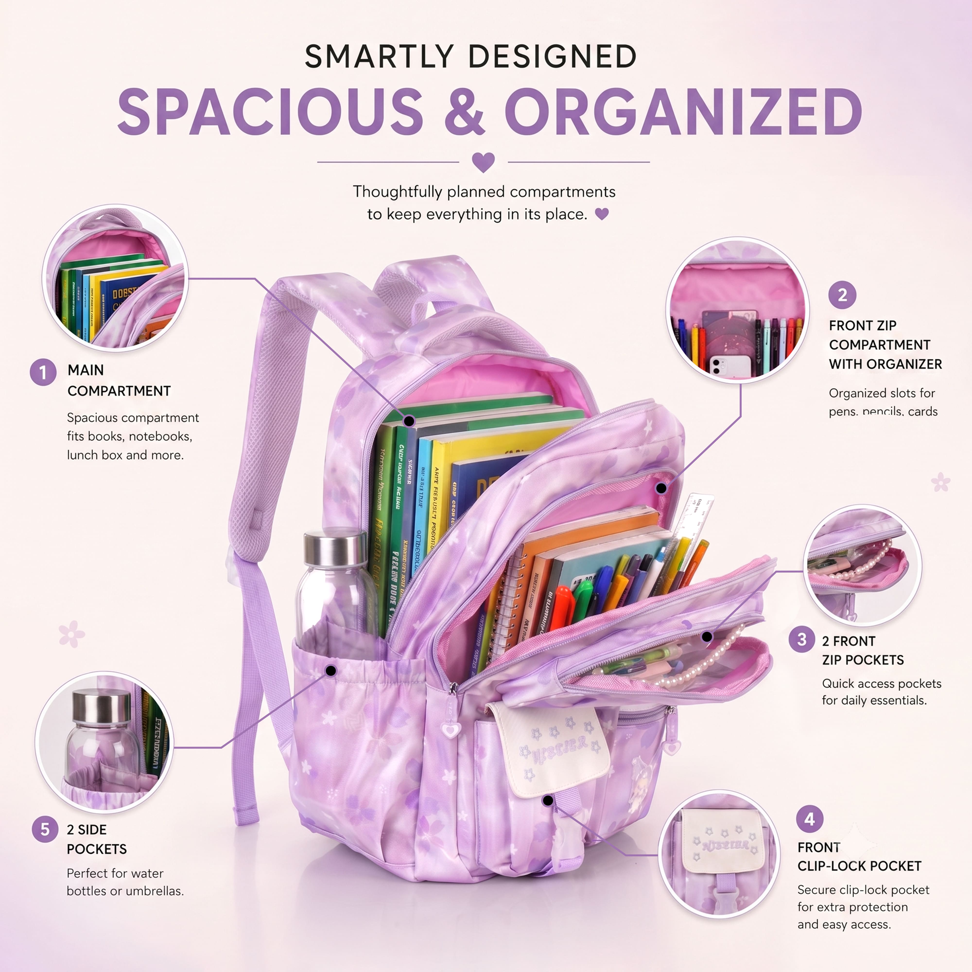 Buy MyneeMoe Book Bounder Elite Girls Backpack – Durable, Stylish & Spacious School Bag (Purple) - School Bag at MyneeMoe Online In India