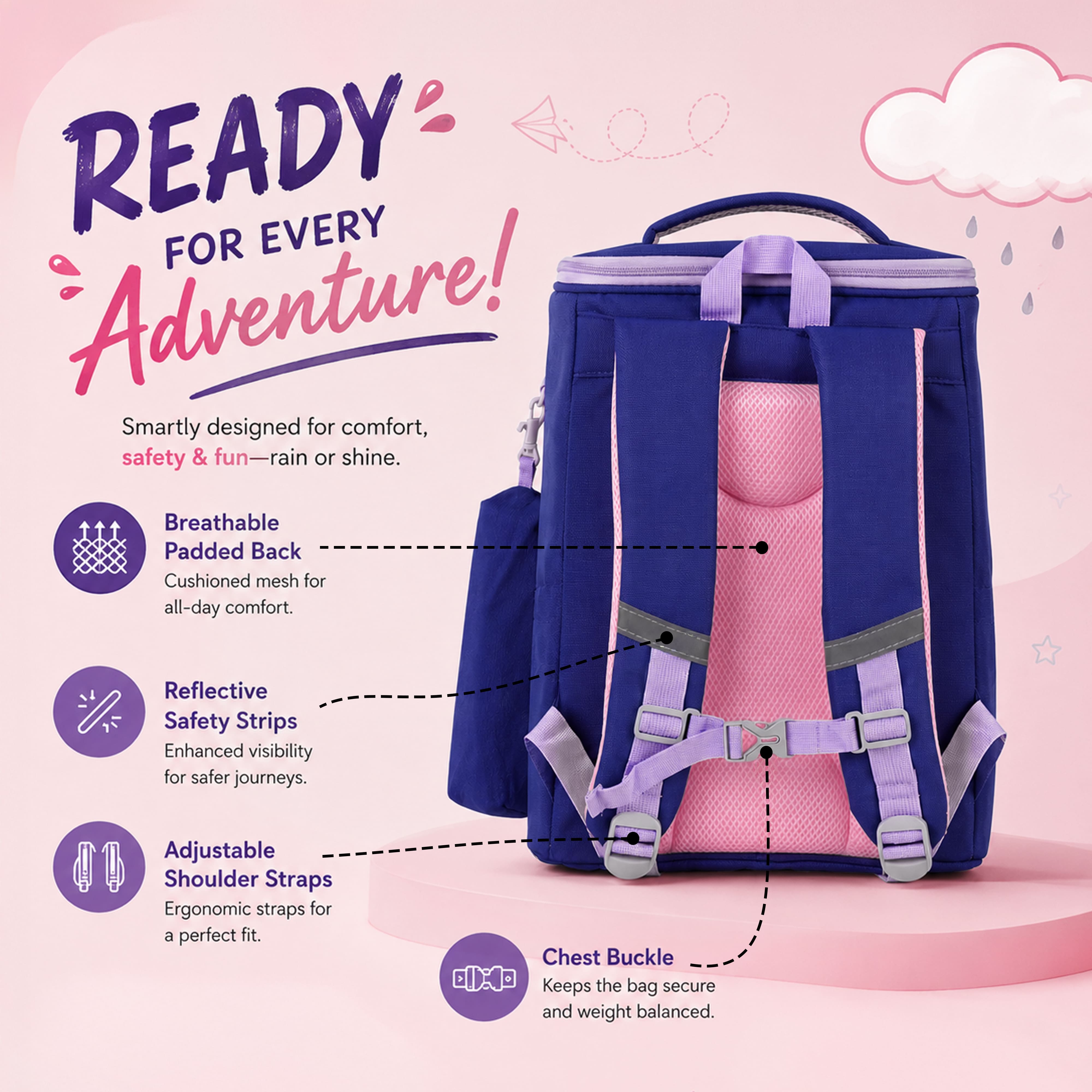 Young Minds Kids Backpack – Durable, Stylish & Spacious School Bag (Dark Purple)